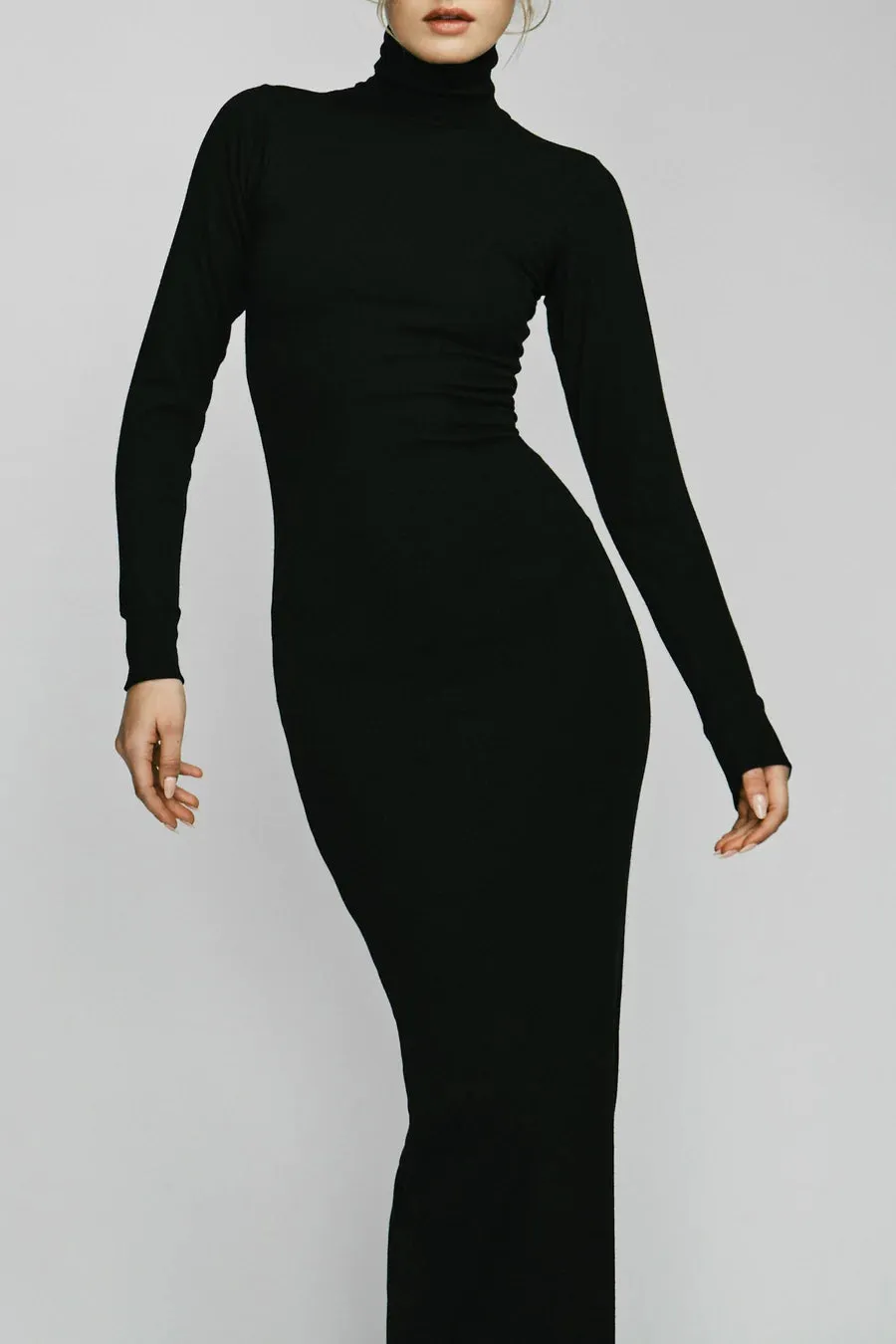 Long Sleeve Turtleneck Maxi - Black