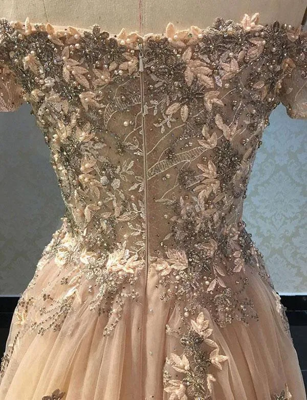 Luxurious A Line Off The Shoulder Evening Dress Prom Dress with Appliques TP0842
