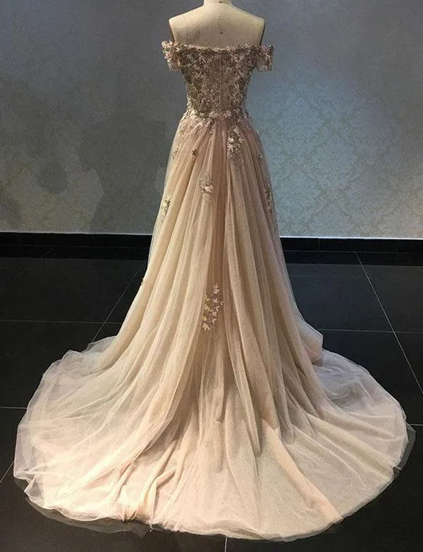 Luxurious A Line Off The Shoulder Evening Dress Prom Dress with Appliques TP0842