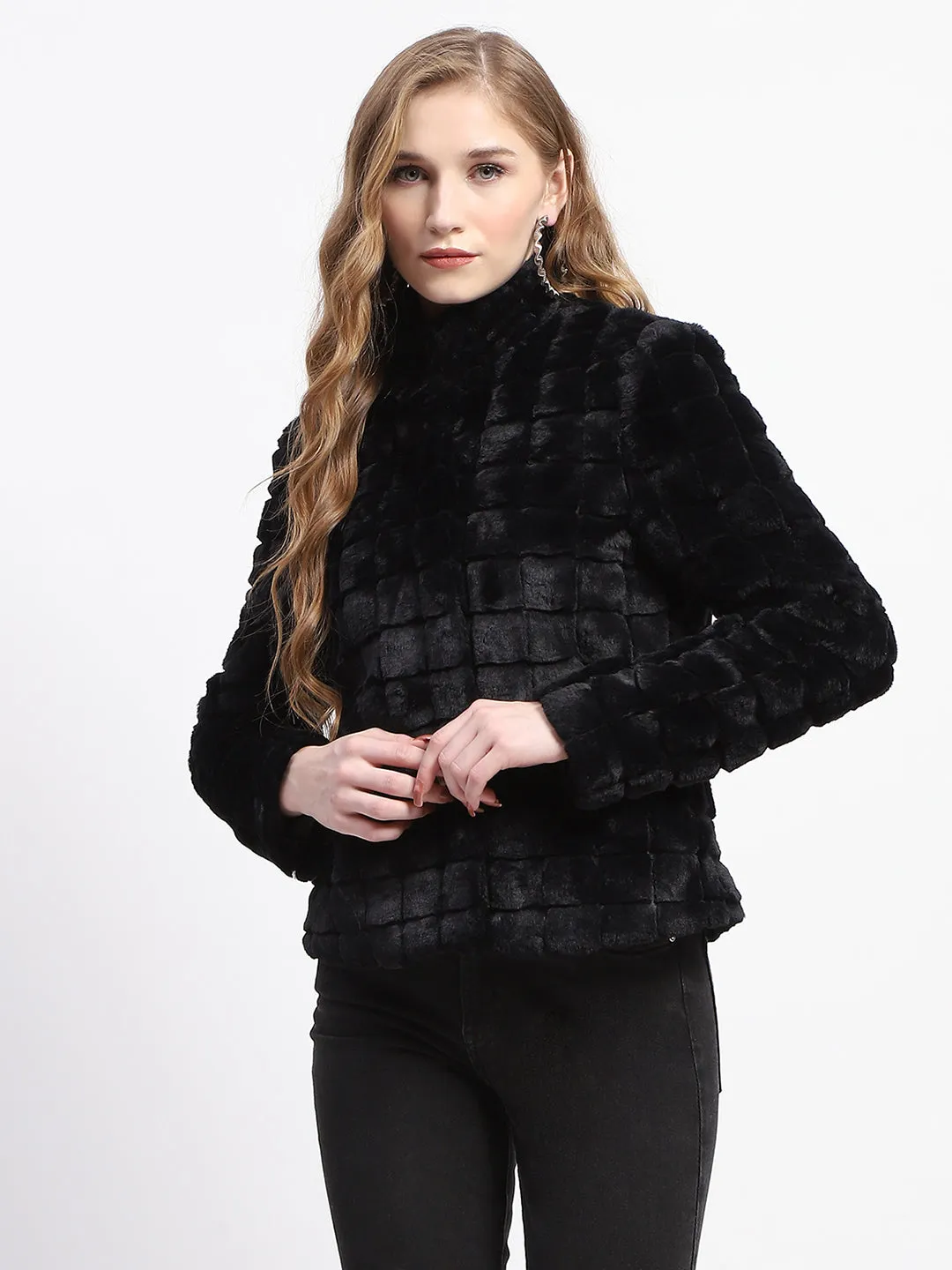 Madame Faux Fur Mock Neck Collar Short Coat