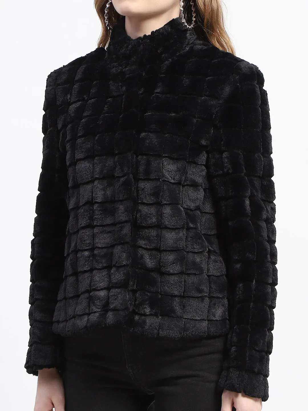 Madame Faux Fur Mock Neck Collar Short Coat