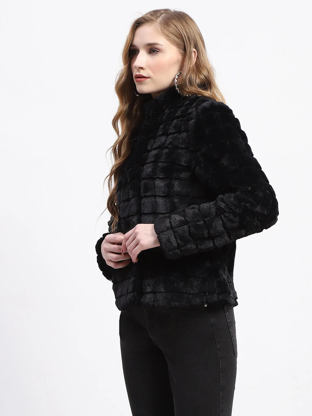 Madame Faux Fur Mock Neck Collar Short Coat