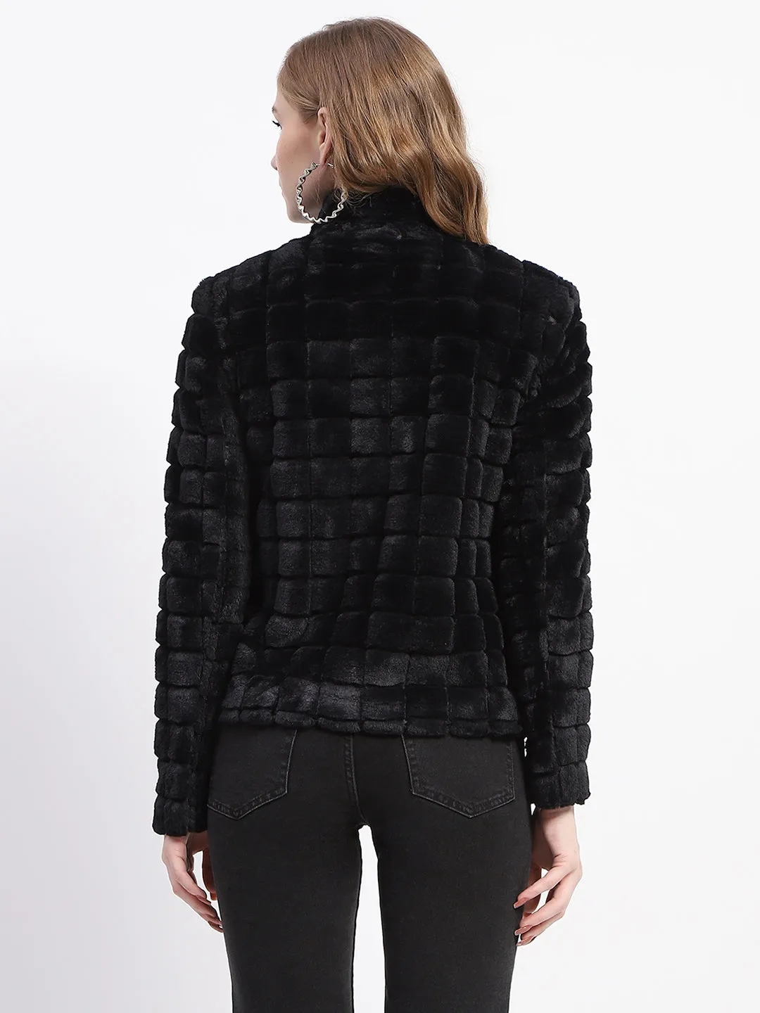 Madame Faux Fur Mock Neck Collar Short Coat