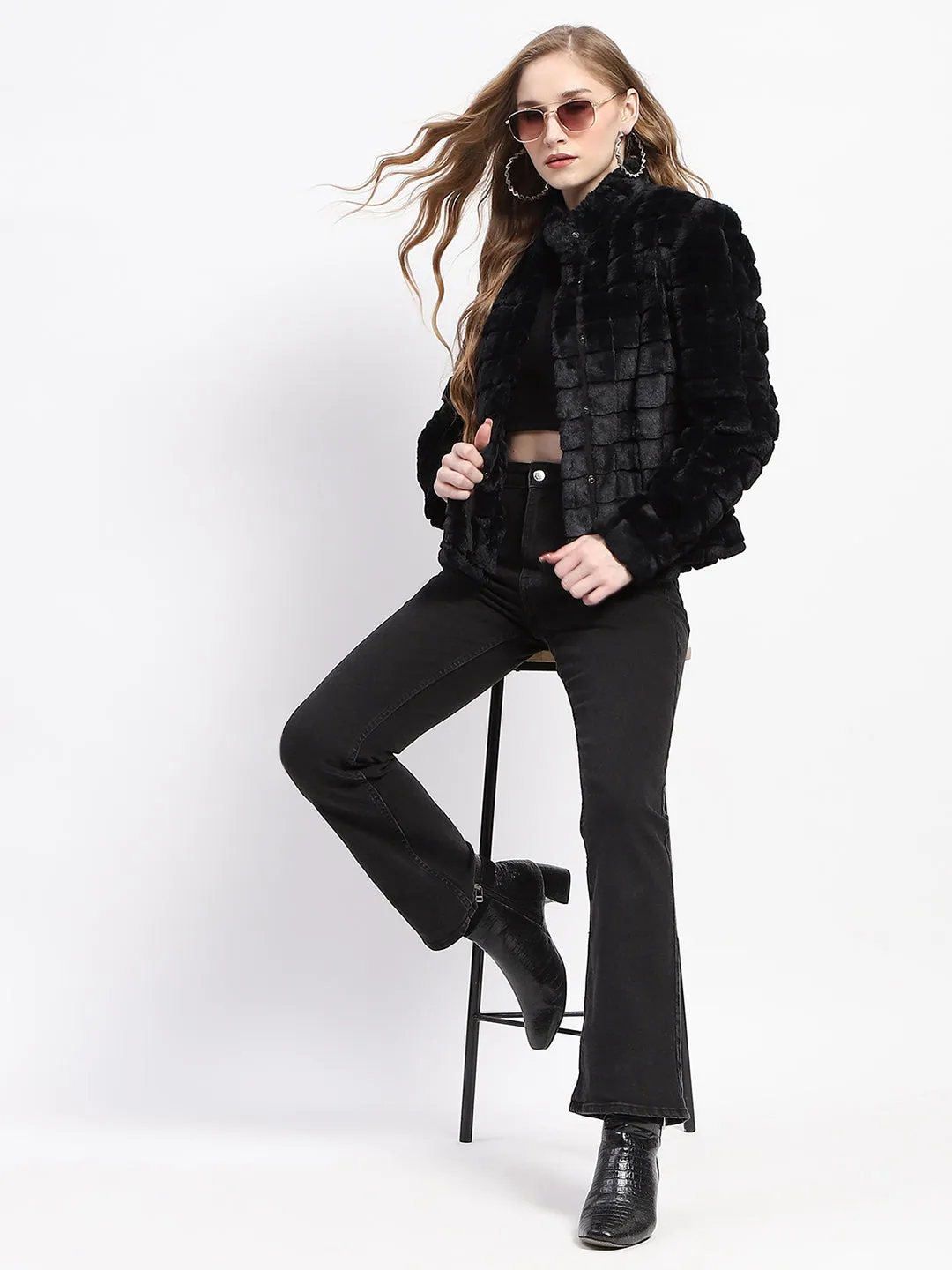 Madame Faux Fur Mock Neck Collar Short Coat