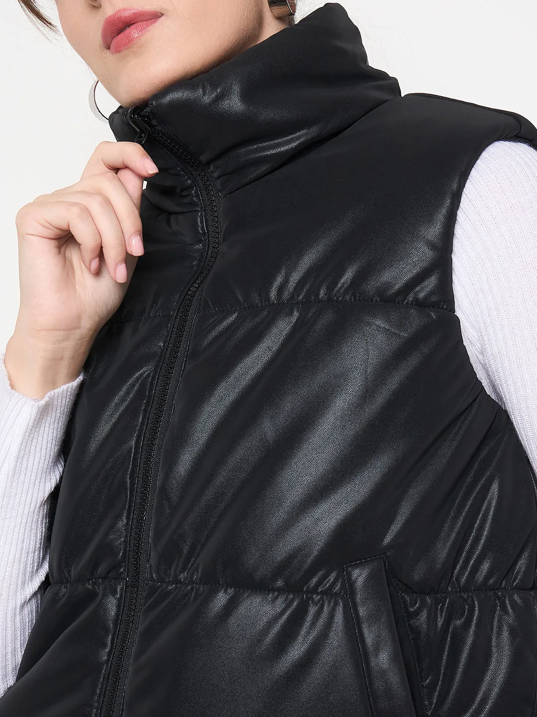 Madame Quilted Reversible Faux Fur Black Zipper Jacket