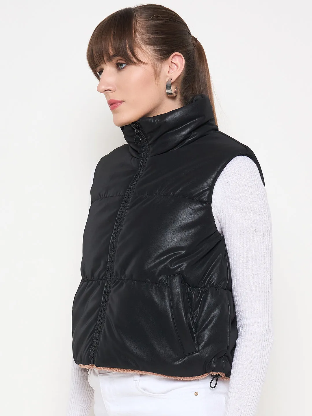 Madame Quilted Reversible Faux Fur Black Zipper Jacket