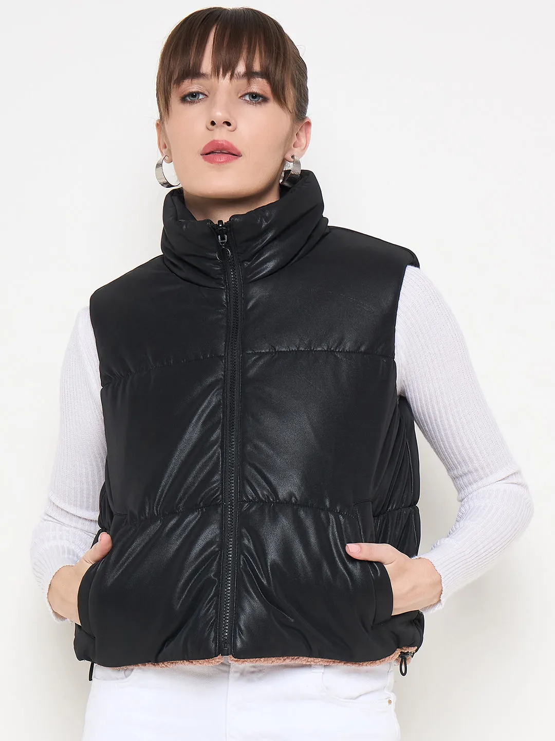 Madame Quilted Reversible Faux Fur Black Zipper Jacket