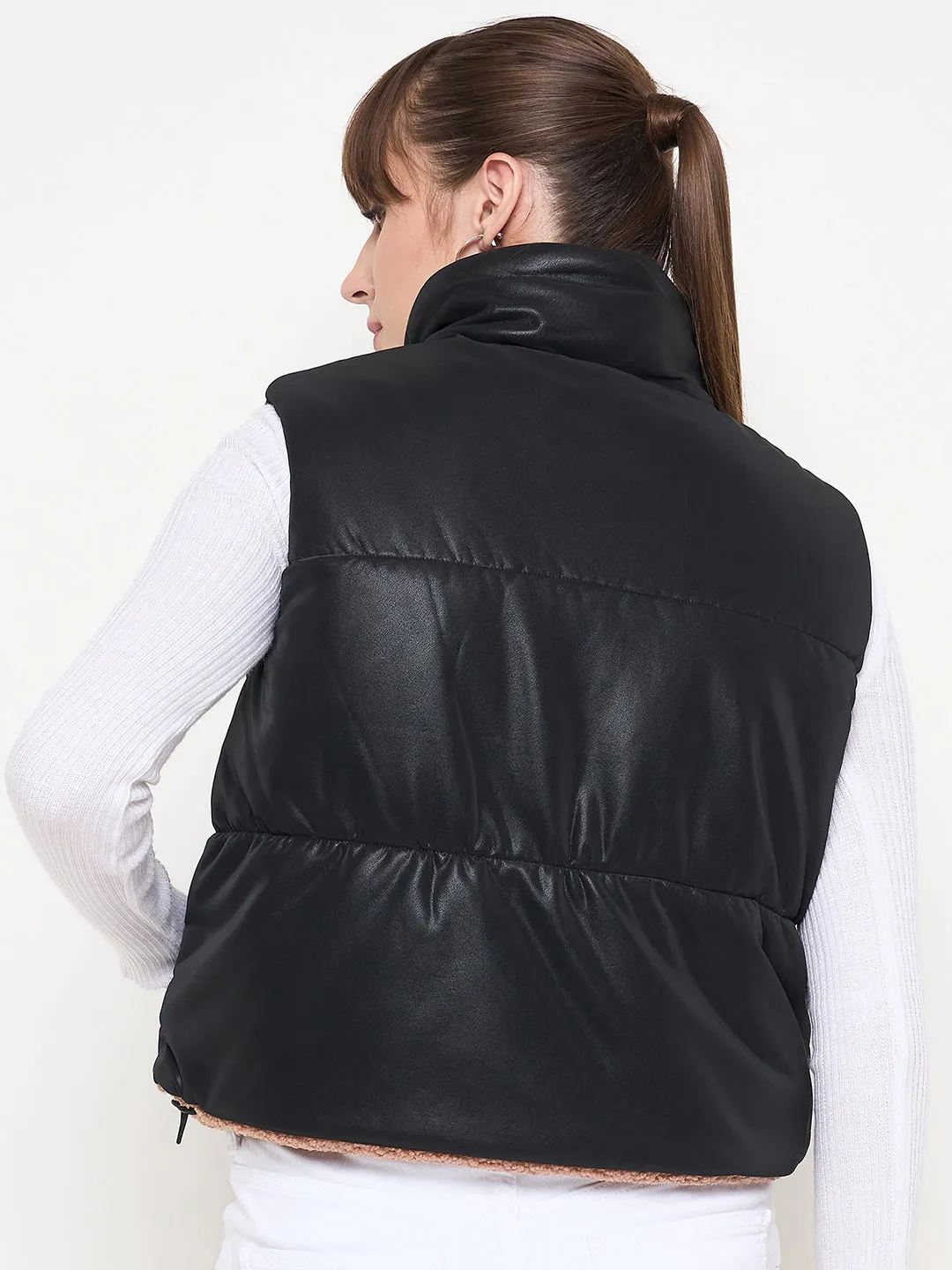 Madame Quilted Reversible Faux Fur Black Zipper Jacket