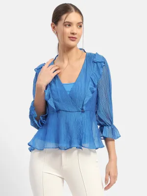Madame Surplice Neck Royal Blue Poet Sleeve Top