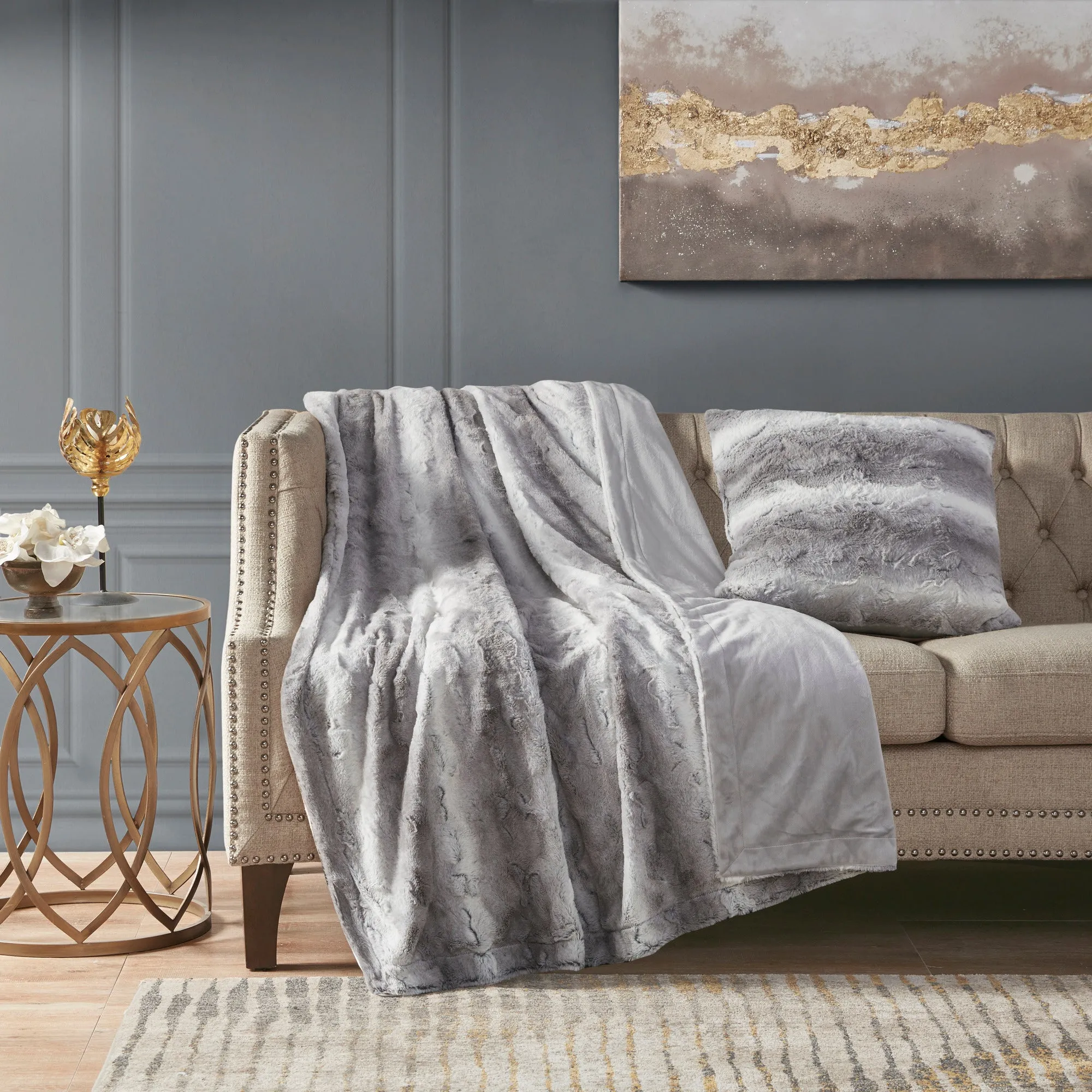 Marselle Faux Fur Square Pillow Blush/Grey
