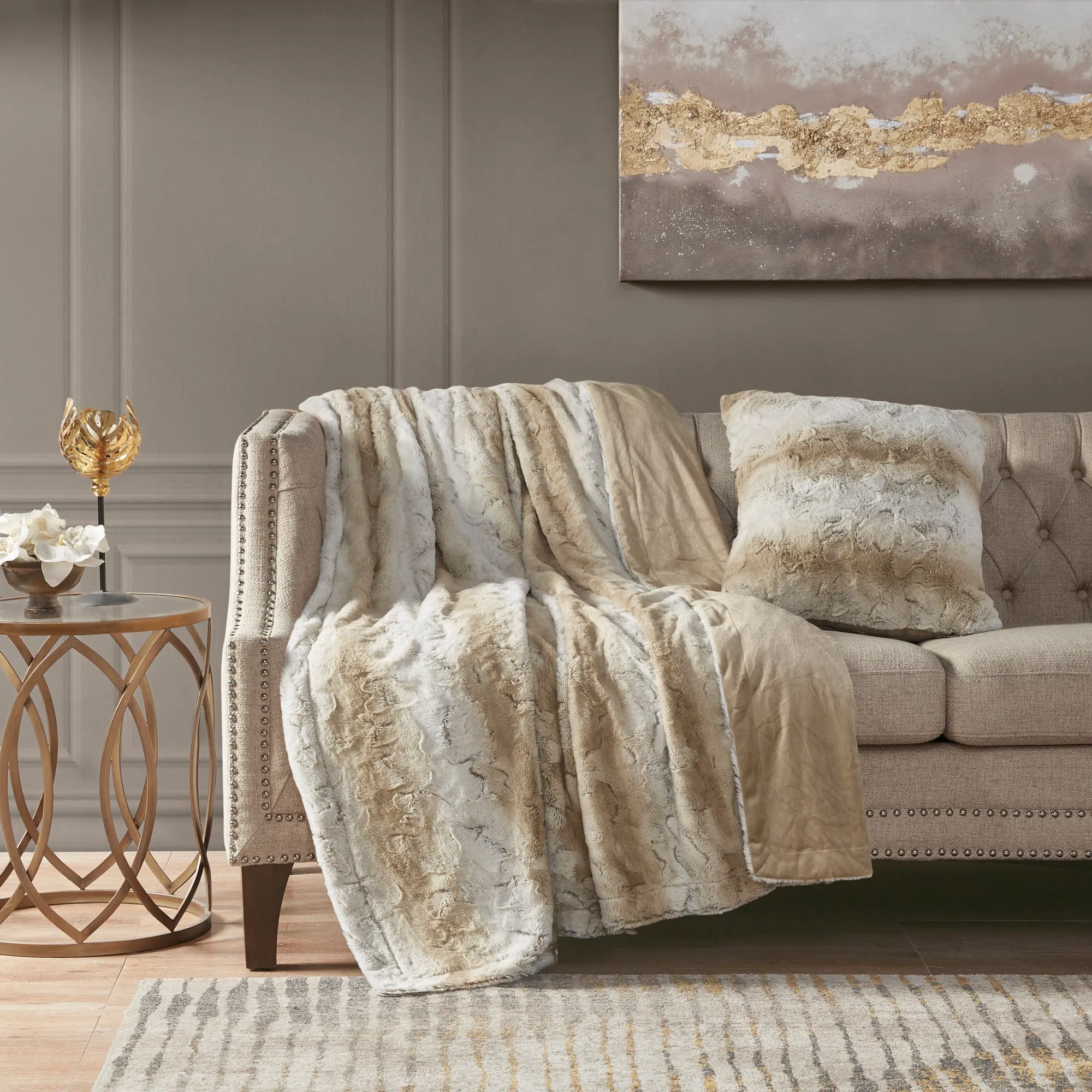 Marselle Faux Fur Square Pillow Blush/Grey