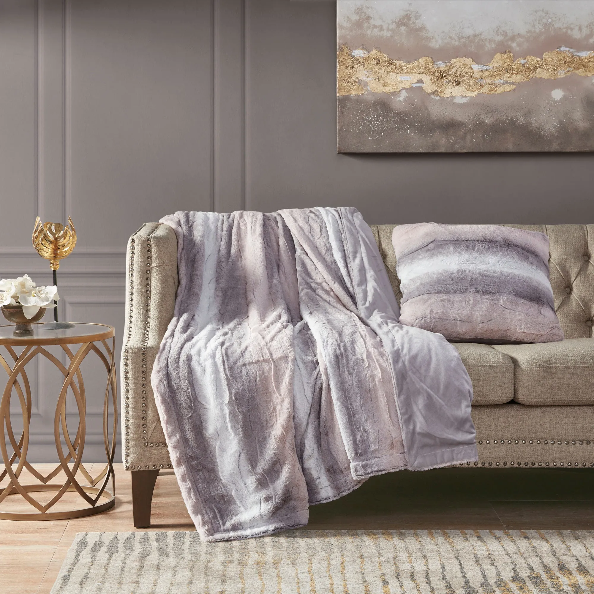 Marselle Faux Fur Square Pillow Blush/Grey