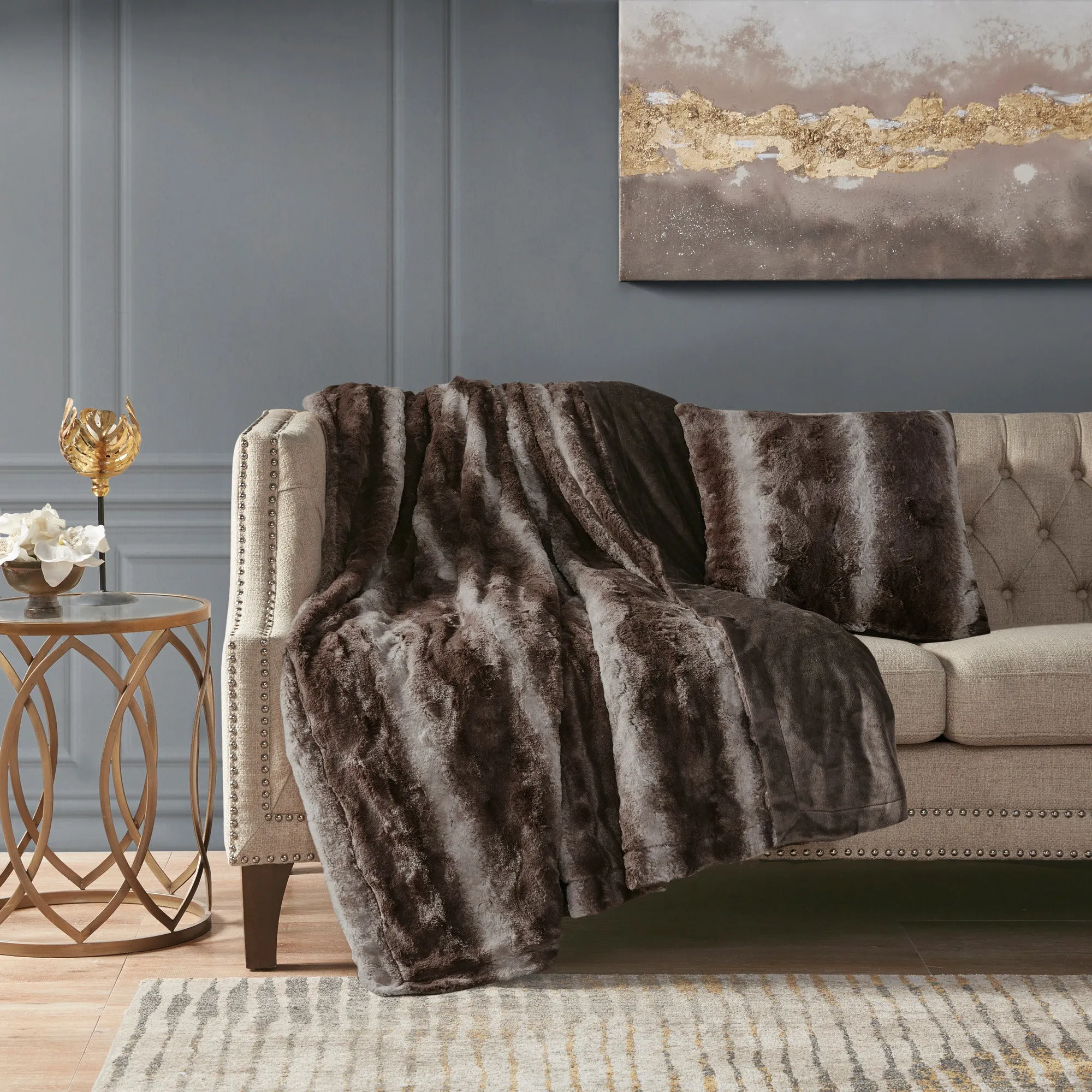 Marselle Faux Fur Square Pillow Blush/Grey