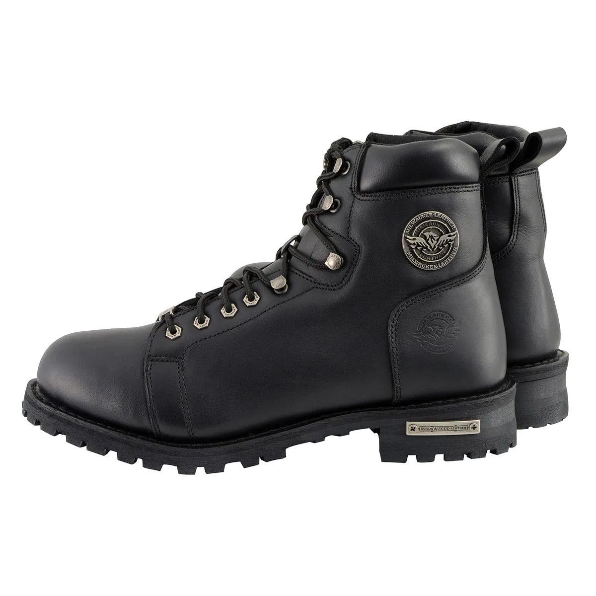 MBM100 Men's Black Leather Lace-Up Motorcycle Boots with Side Zipper