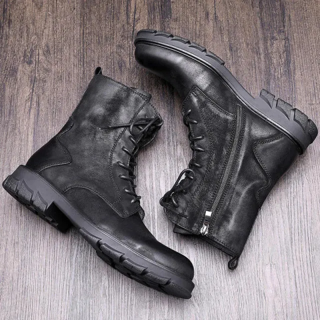 Men Retro Thick Heel Soliders Ridding Boots Work Safety