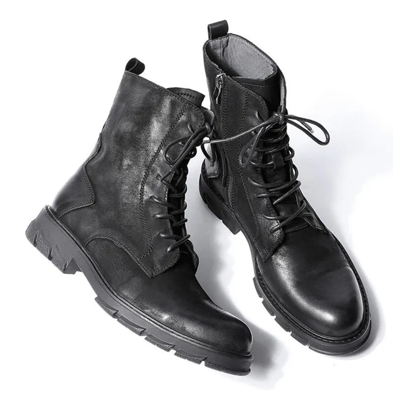 Men Retro Thick Heel Soliders Ridding Boots Work Safety
