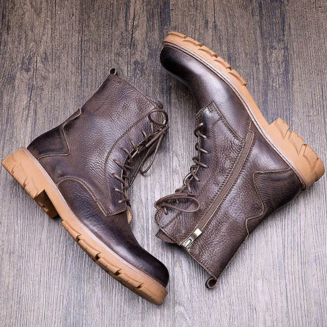 Men Retro Thick Heel Soliders Ridding Boots Work Safety
