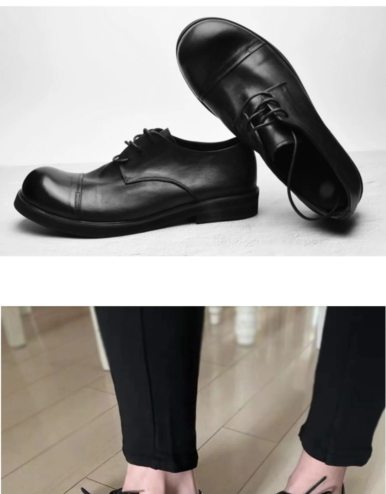 Men round head thick bottom soft leather retro shoes