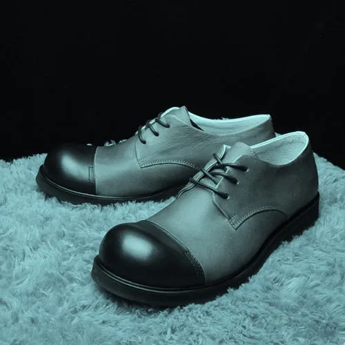 Men round head thick bottom soft leather retro shoes