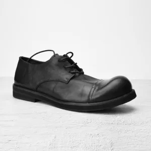 Men round head thick bottom soft leather retro shoes