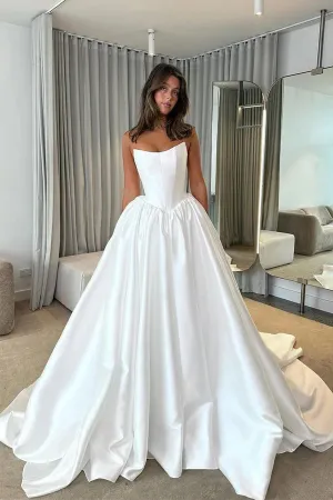 Modest Strapless A-Line Princess Wedding Dress with Train TD0006