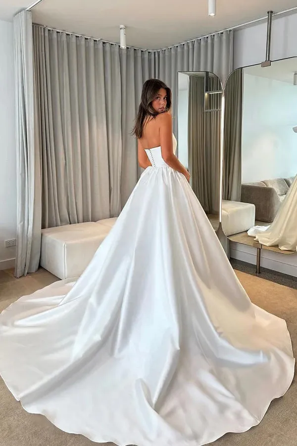 Modest Strapless A-Line Princess Wedding Dress with Train TD0006