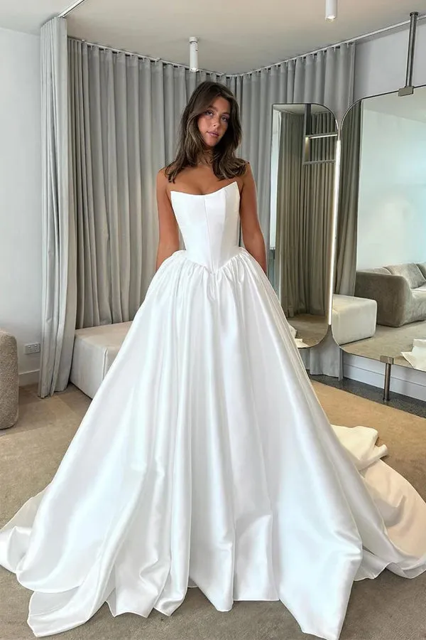 Modest Strapless A-Line Princess Wedding Dress with Train TD0006