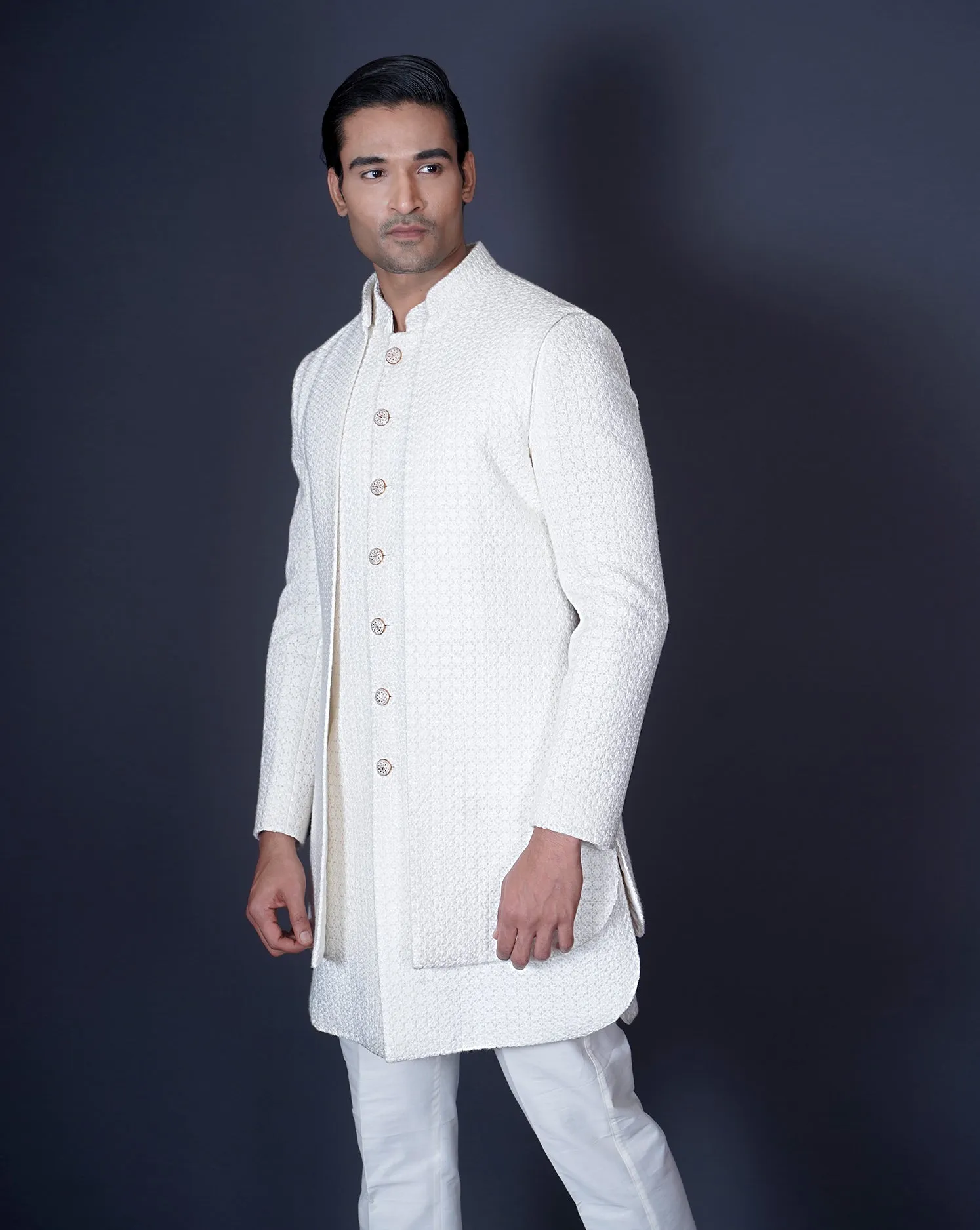 MOF Ivory Indowestern Sherwani