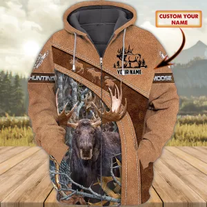 Moose Hunting - Personalized Name 3D Zipper Hoodie - 134