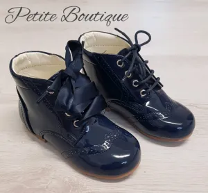 Navy patent lace boots