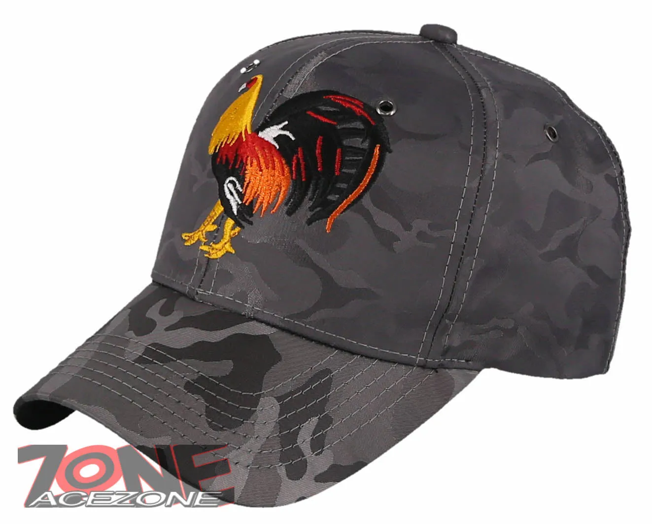 NEW! BIG COCK ROOSTER FIGHT BASEBALL CAP HAT GREY ALL CAMOUFLAGE