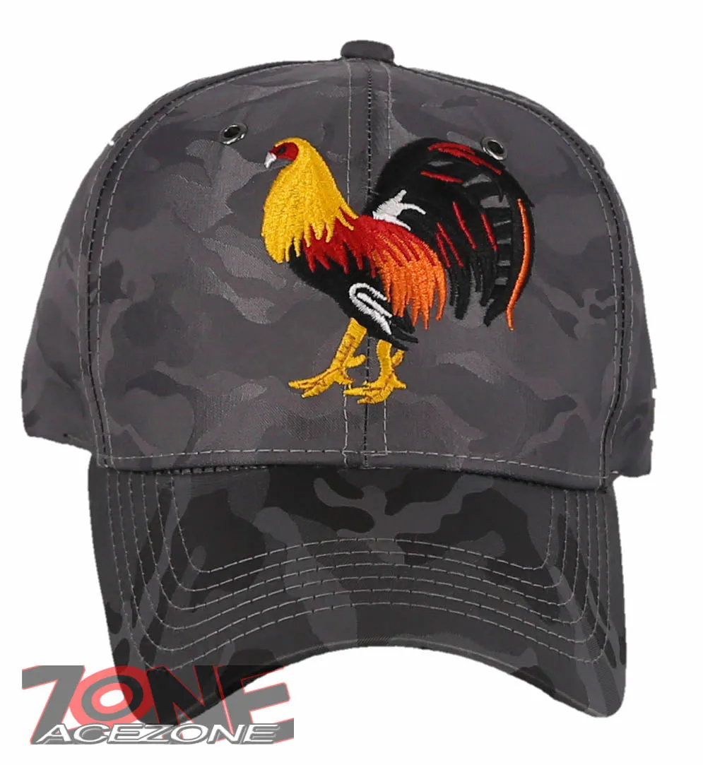 NEW! BIG COCK ROOSTER FIGHT BASEBALL CAP HAT GREY ALL CAMOUFLAGE