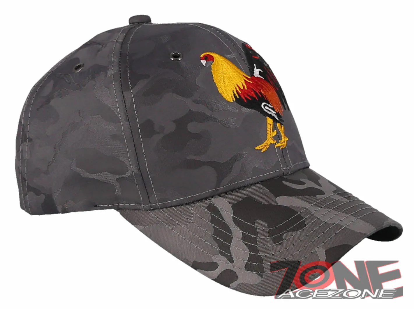 NEW! BIG COCK ROOSTER FIGHT BASEBALL CAP HAT GREY ALL CAMOUFLAGE
