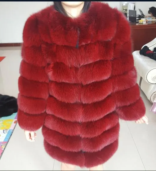 New Brand Winter Real Blue Fox Fur Coat Thick Warm Imitation Of Sables Women's Light Brown Long Jacket The fox fur Coat