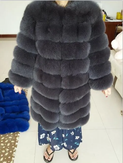 New Brand Winter Real Blue Fox Fur Coat Thick Warm Imitation Of Sables Women's Light Brown Long Jacket The fox fur Coat