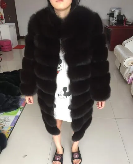 New Brand Winter Real Blue Fox Fur Coat Thick Warm Imitation Of Sables Women's Light Brown Long Jacket The fox fur Coat