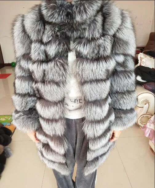 New Brand Winter Real Blue Fox Fur Coat Thick Warm Imitation Of Sables Women's Light Brown Long Jacket The fox fur Coat