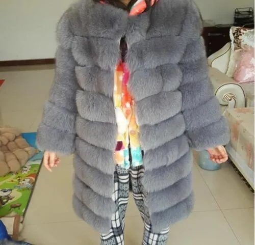New Brand Winter Real Blue Fox Fur Coat Thick Warm Imitation Of Sables Women's Light Brown Long Jacket The fox fur Coat
