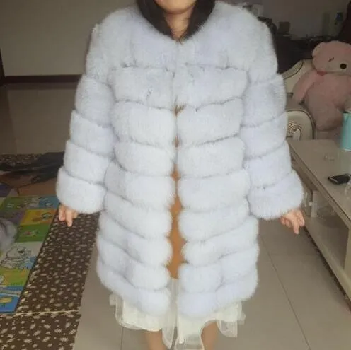 New Brand Winter Real Blue Fox Fur Coat Thick Warm Imitation Of Sables Women's Light Brown Long Jacket The fox fur Coat