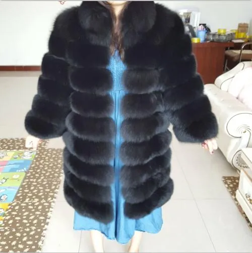 New Brand Winter Real Blue Fox Fur Coat Thick Warm Imitation Of Sables Women's Light Brown Long Jacket The fox fur Coat
