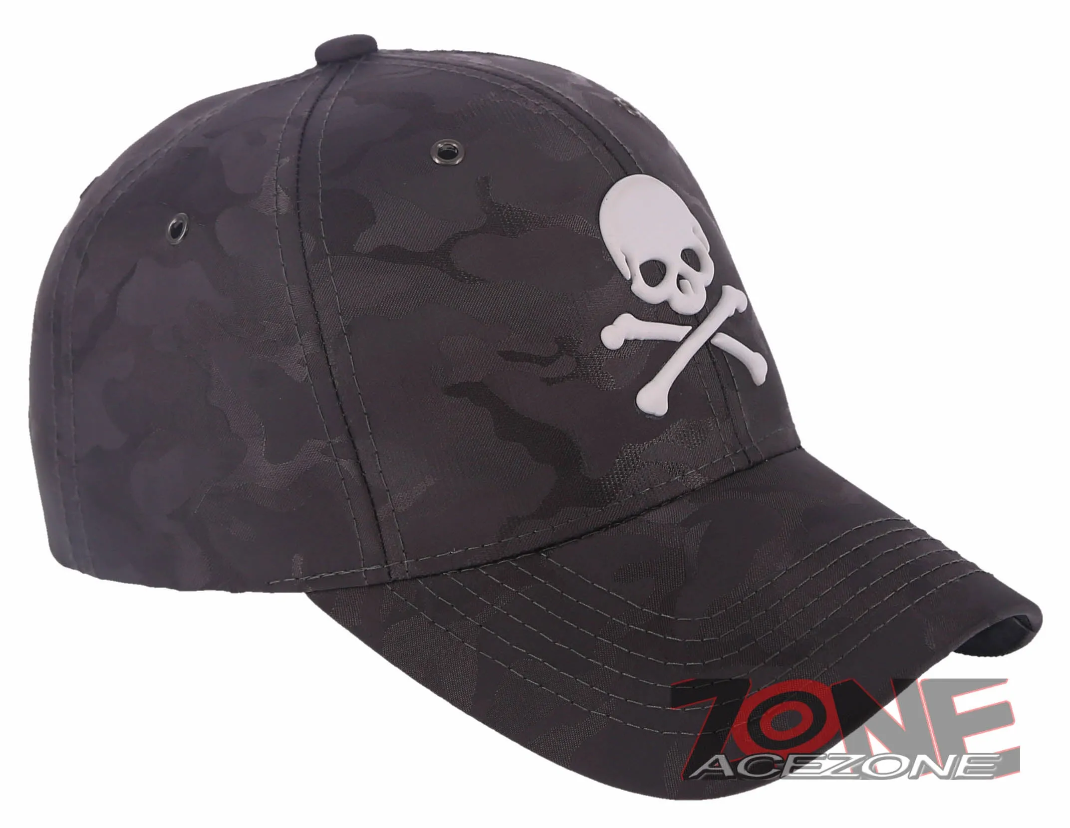 NEW! SKELETON PIRATE BASEBALL CAP HAT CAMOUFLAGE GRAY