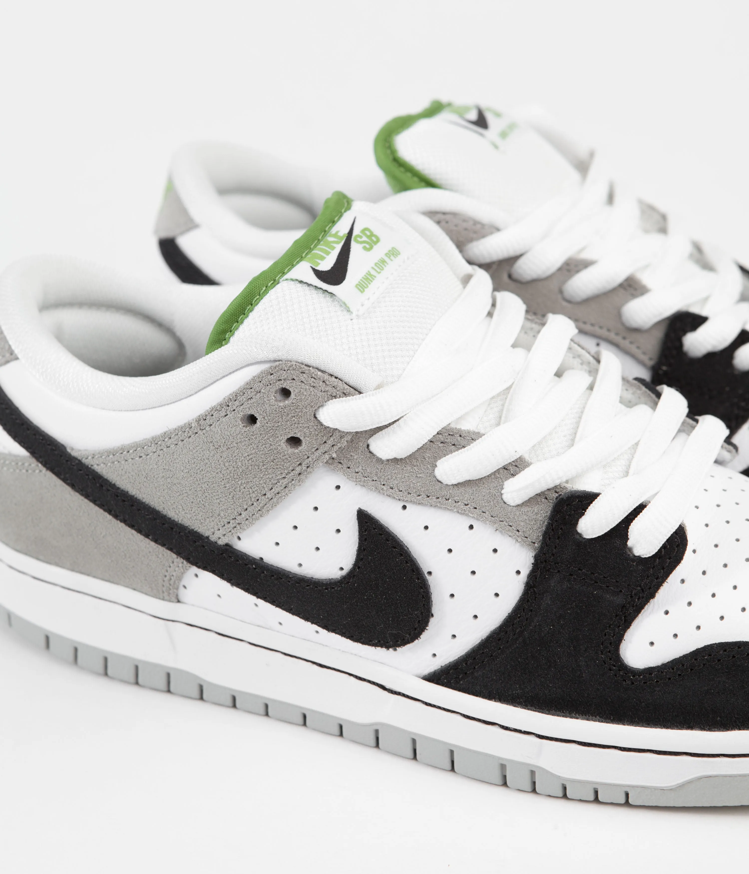Nike SB Dunk Low Pro 'Chlorophyll' Shoes - Medium Grey / Black - White - Chlorophyll