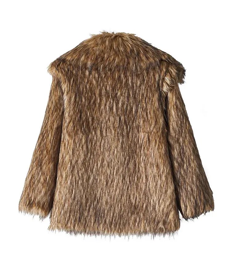Oversized Luxe Faux Fur Coat with Dramatic High Collar and Satin Lining for Ultimate Winter Warmth and Style Imitation Raccoon Fur