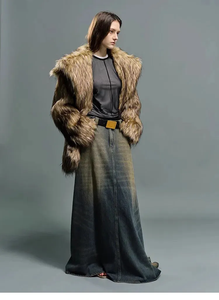 Oversized Luxe Faux Fur Coat with Dramatic High Collar and Satin Lining for Ultimate Winter Warmth and Style Imitation Raccoon Fur
