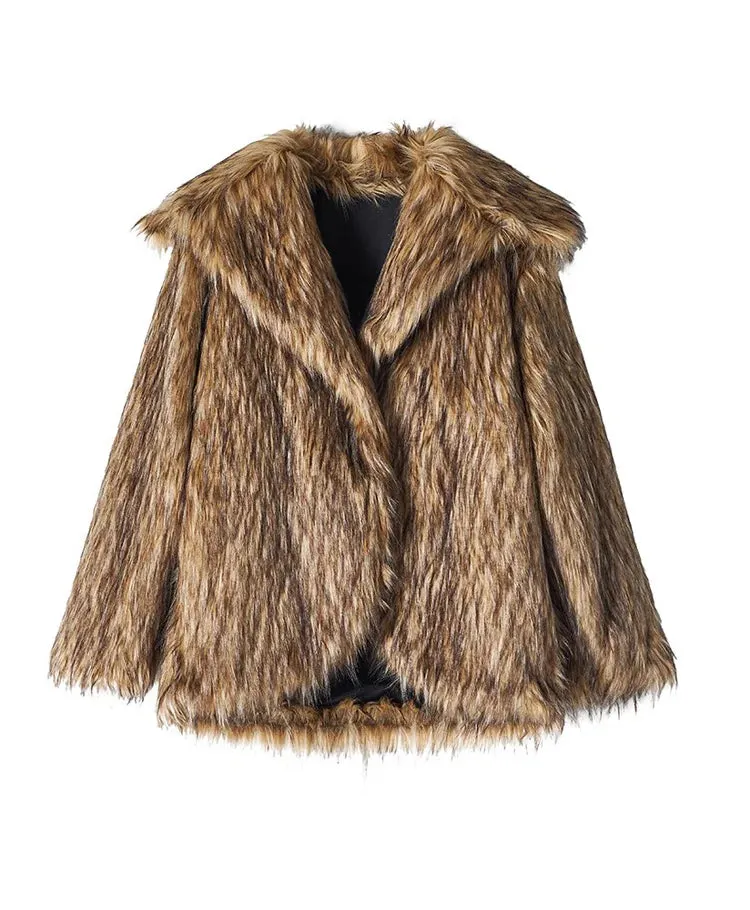 Oversized Luxe Faux Fur Coat with Dramatic High Collar and Satin Lining for Ultimate Winter Warmth and Style Imitation Raccoon Fur