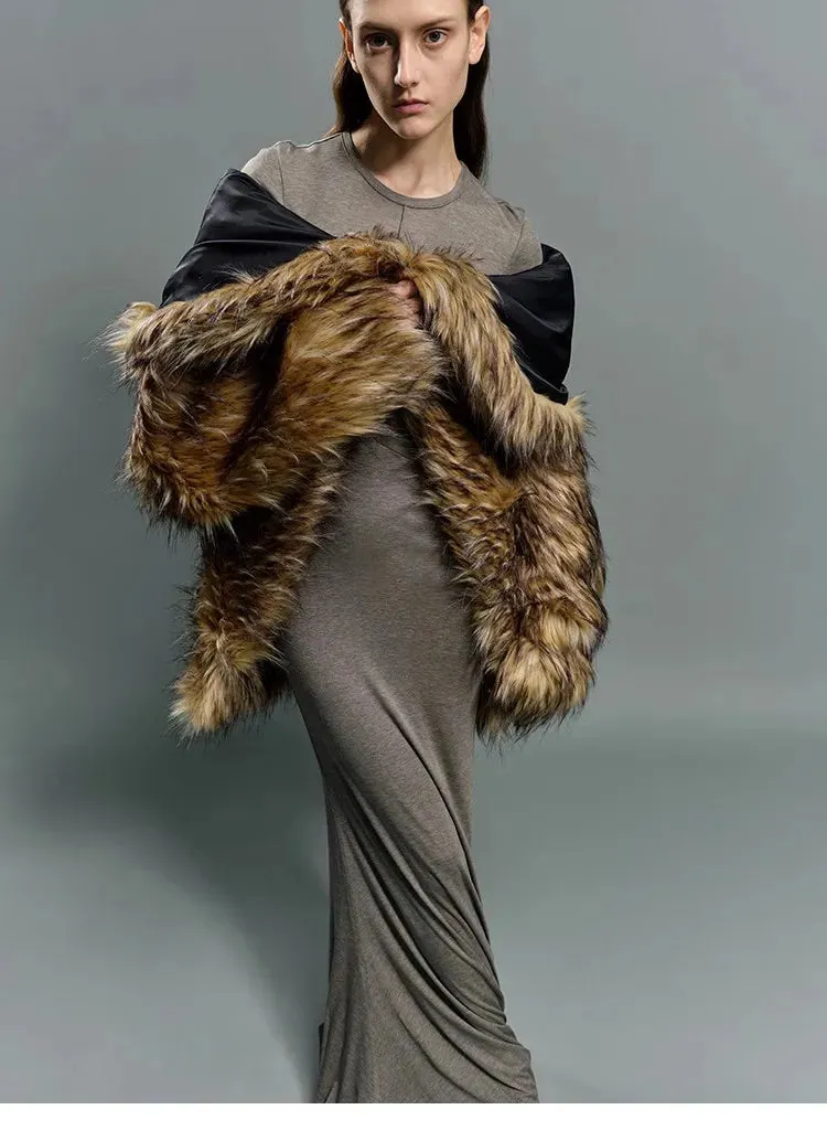 Oversized Luxe Faux Fur Coat with Dramatic High Collar and Satin Lining for Ultimate Winter Warmth and Style Imitation Raccoon Fur