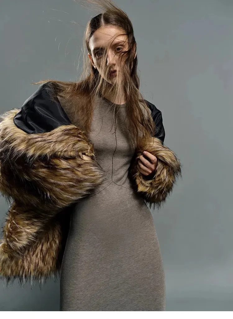 Oversized Luxe Faux Fur Coat with Dramatic High Collar and Satin Lining for Ultimate Winter Warmth and Style Imitation Raccoon Fur