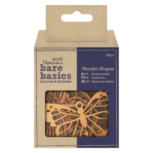 Papermania Bare Basics Florals Butterflies Shaped Wooden Scrapbooking Crafts x 10