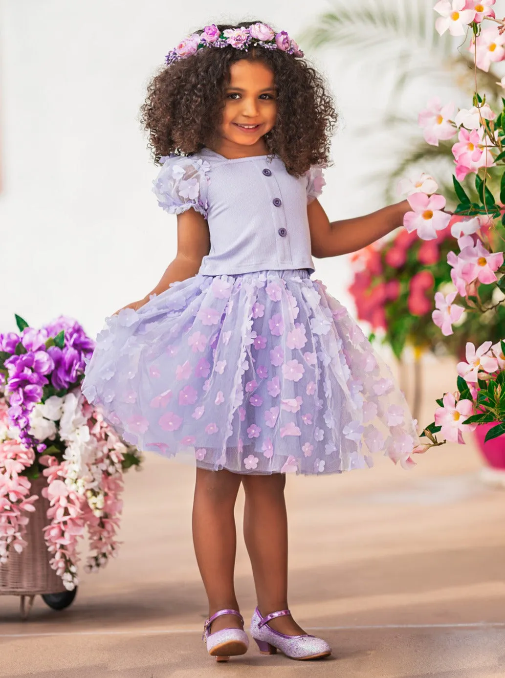 Pastel Blooms Floral Tulle Skirt Set