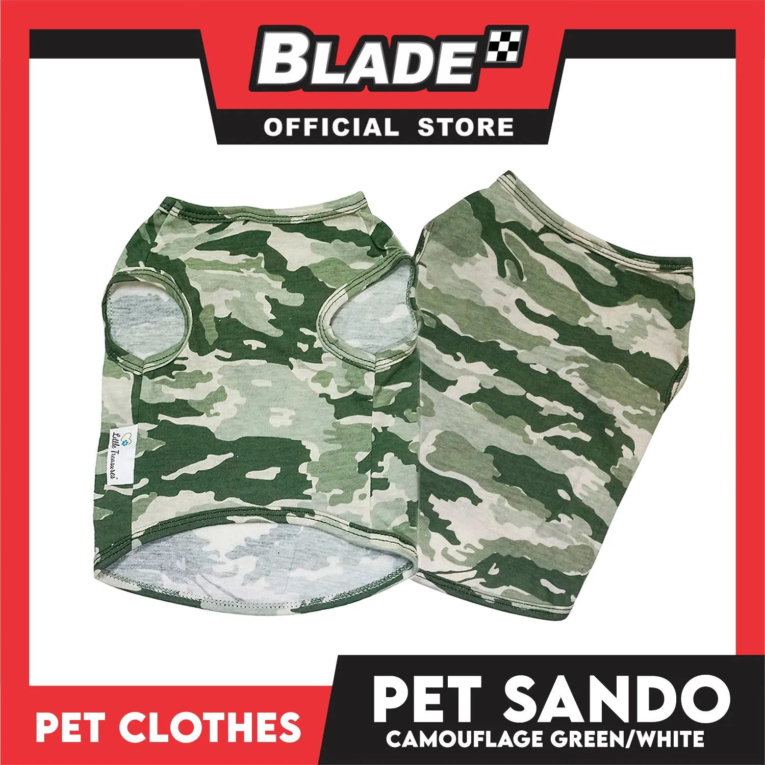 Pet Sando Camouflage Green/White (Large) Pet Shirt Clothes Dress Perfect fit for Dogs